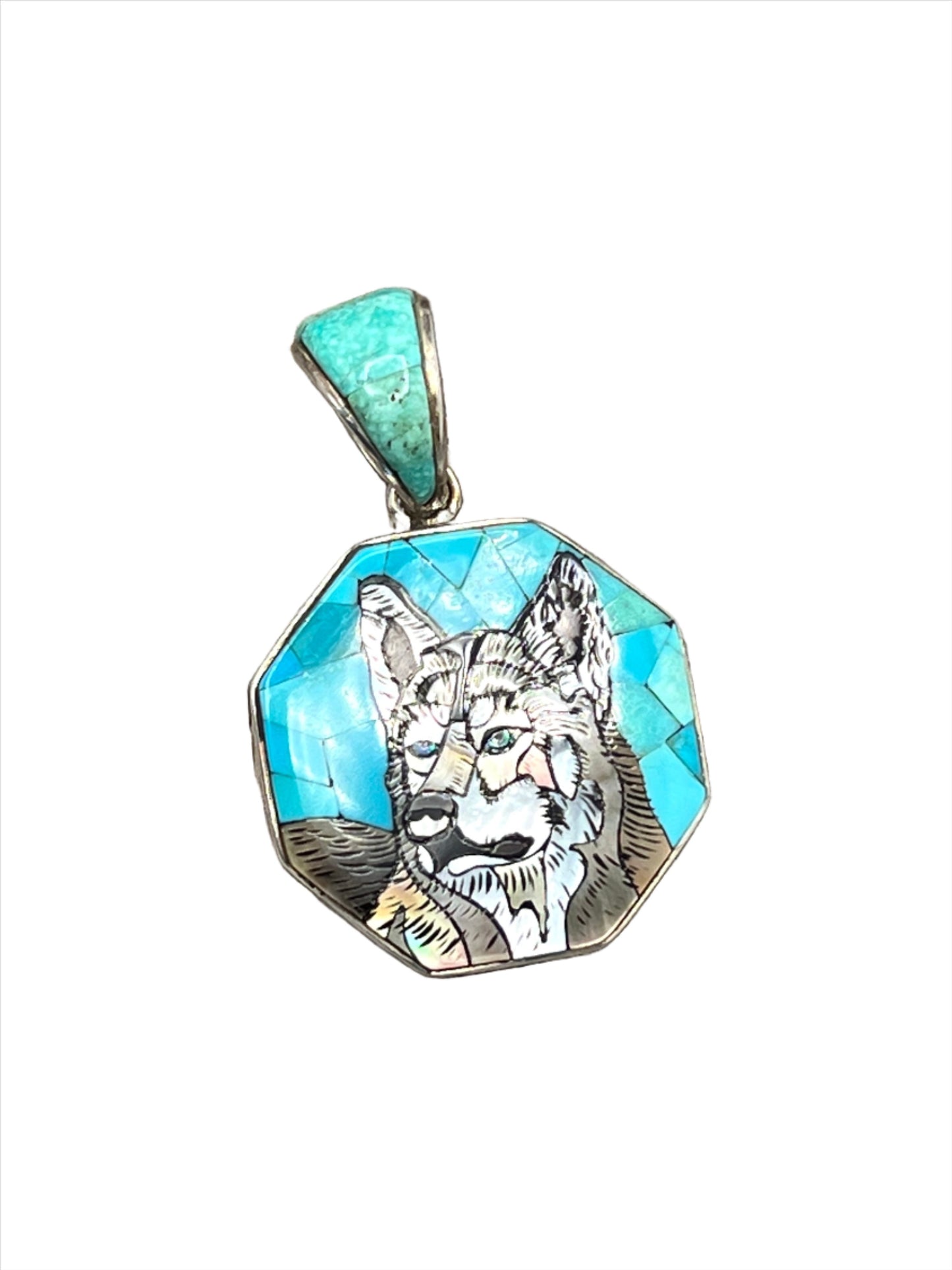 Rare Inlaid Gemstone Dog Pendant by David Freeland