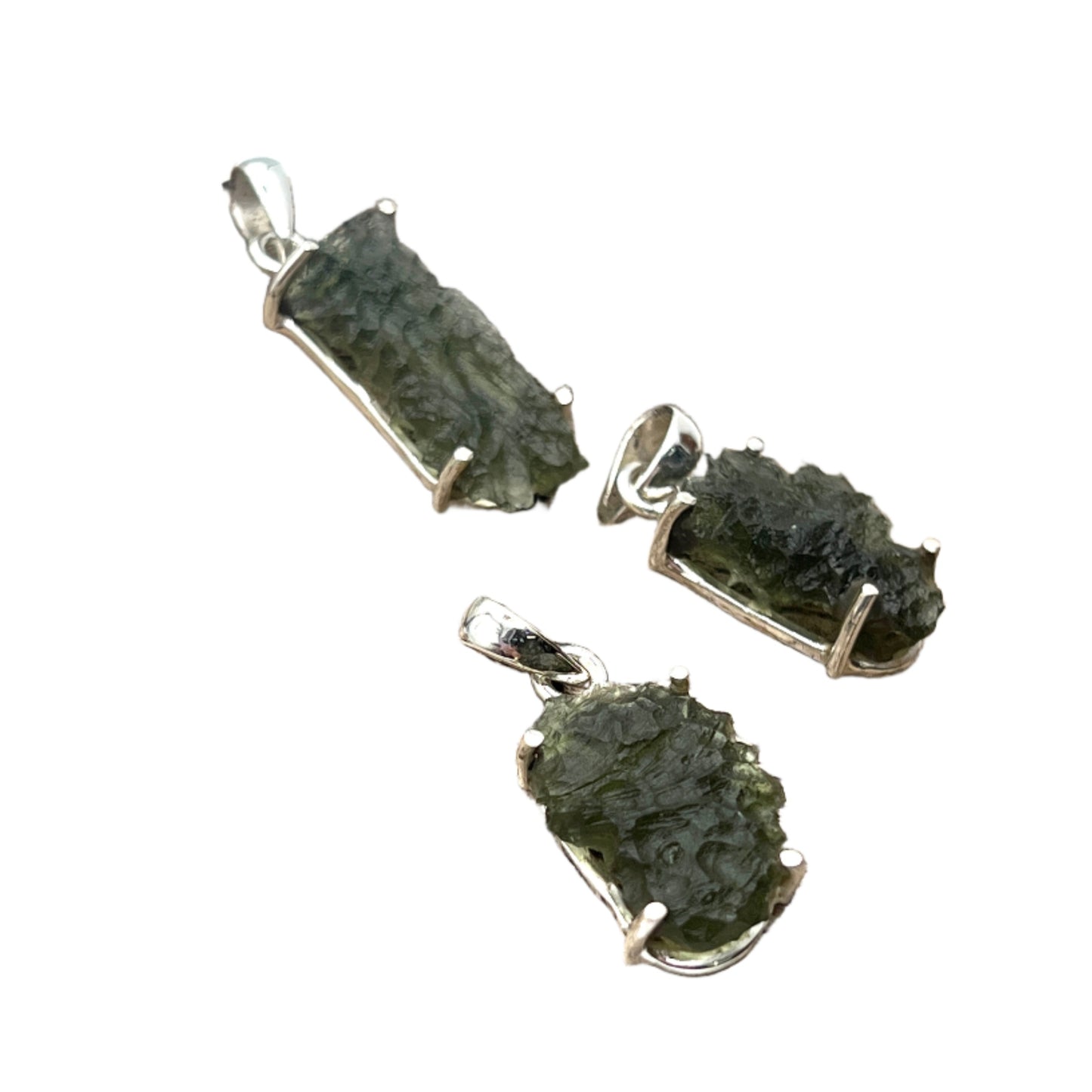 Sterling Silver Raw Vitavin Moldavite Pendants