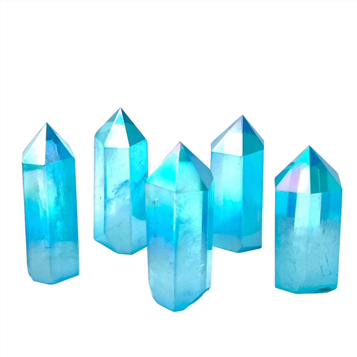 Aqua Aura Clear Quartz Towers