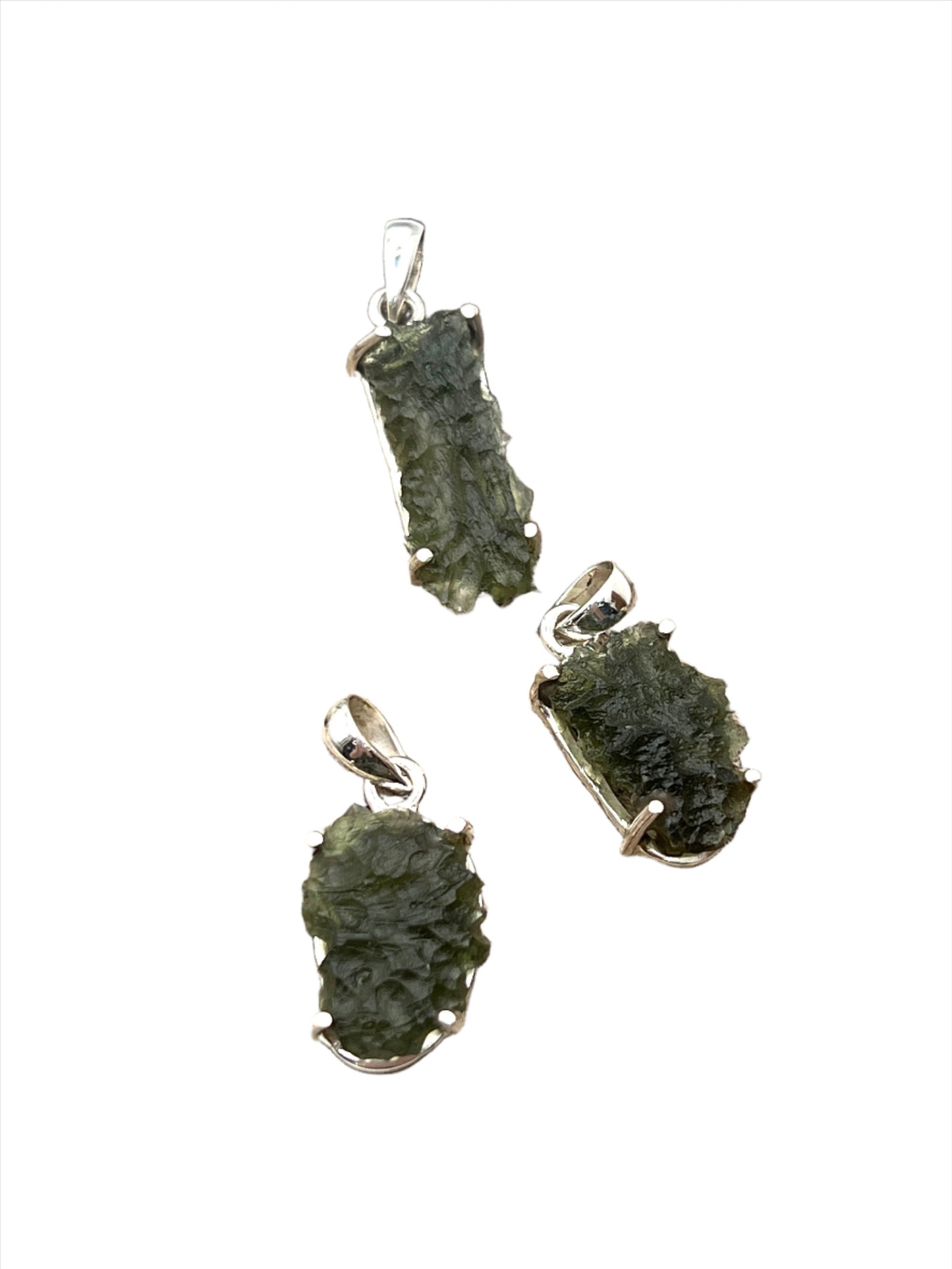 Sterling Silver Raw Vitavin Moldavite Pendants