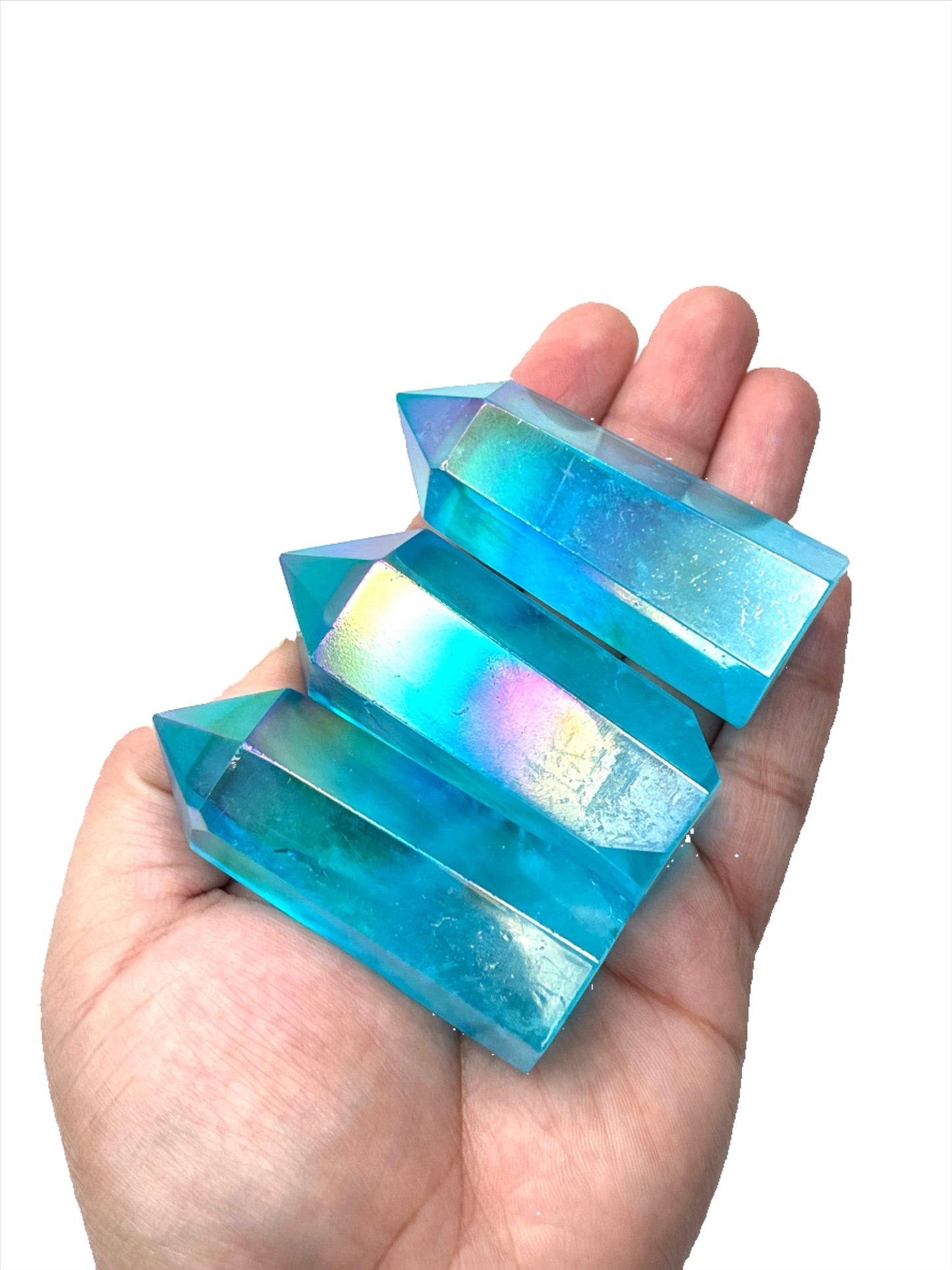 Aqua Aura Clear Quartz Towers