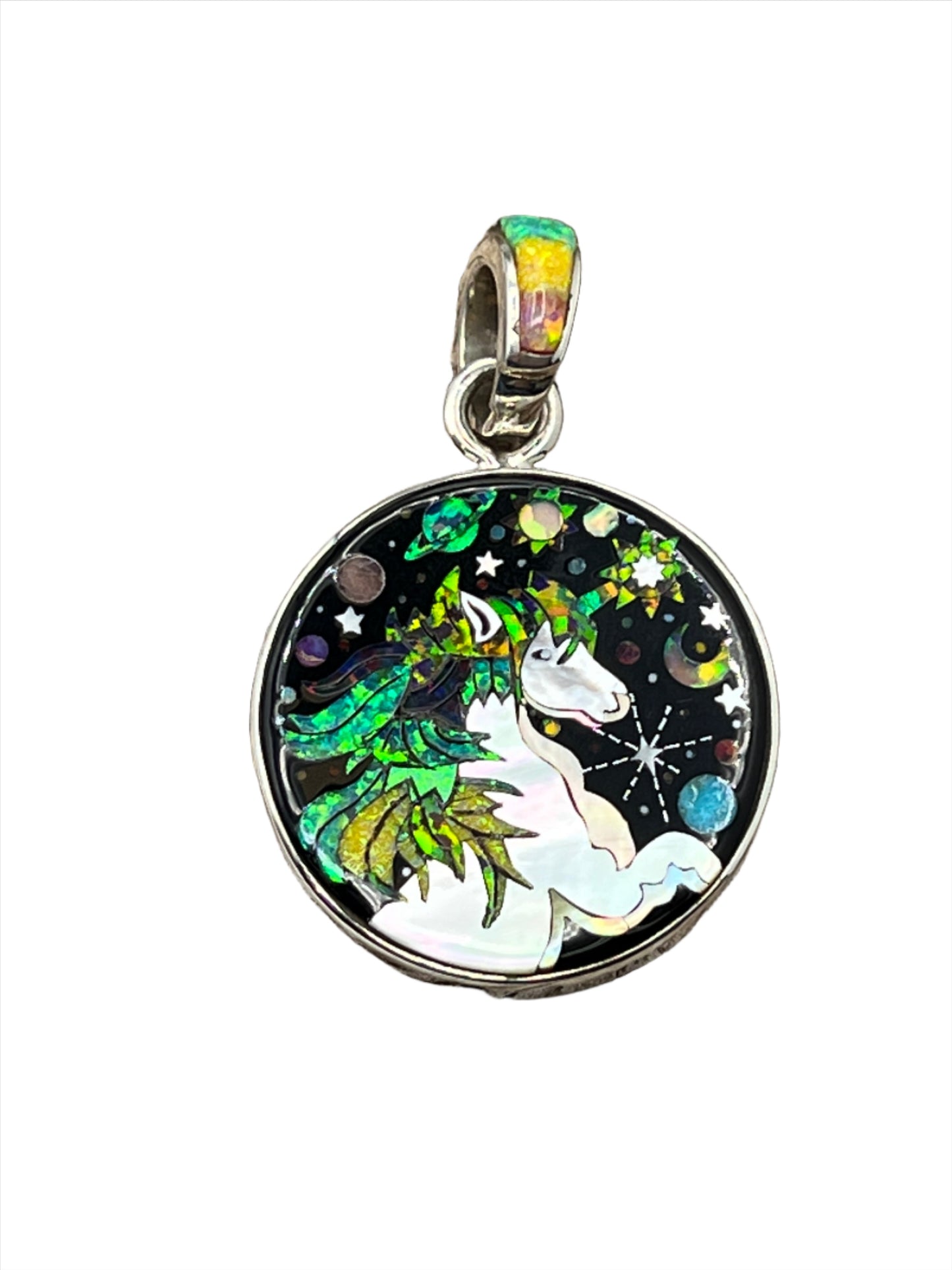 Rare Inlaid Gemstone Unicorn Pendant by David Freeland