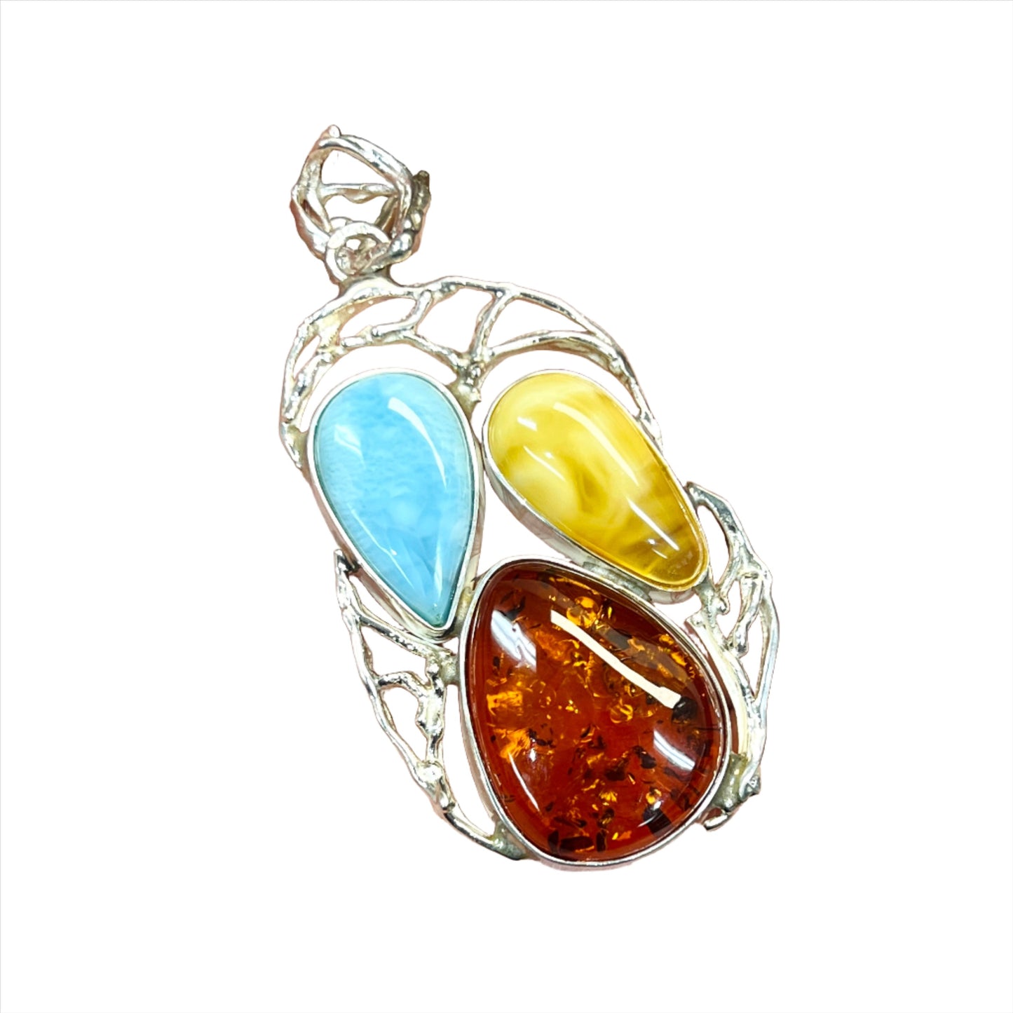 Sterling Silver Tri Gemstone Amber Pendants