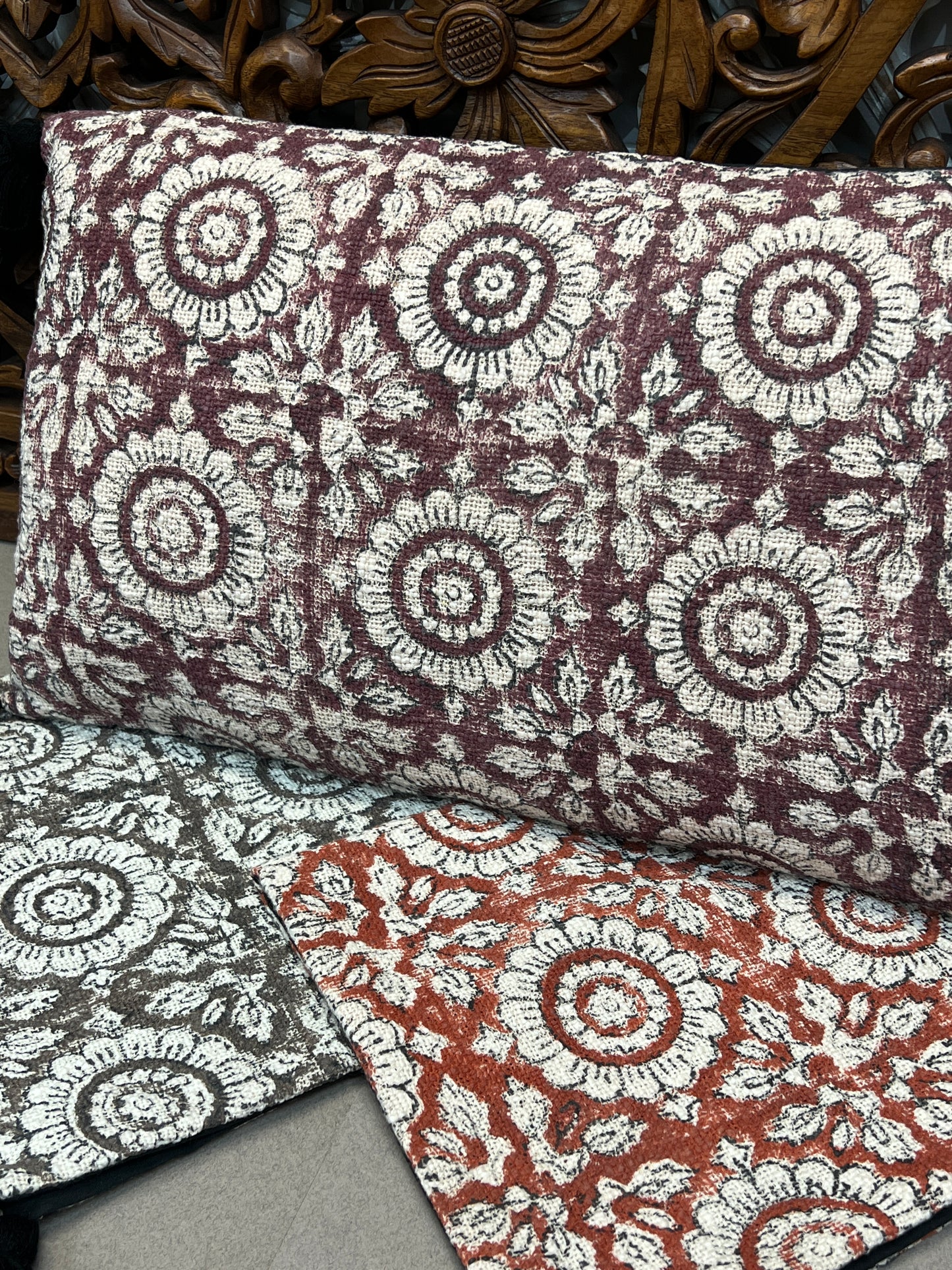 Flower Block Print Throw Pillows | Rectangle
