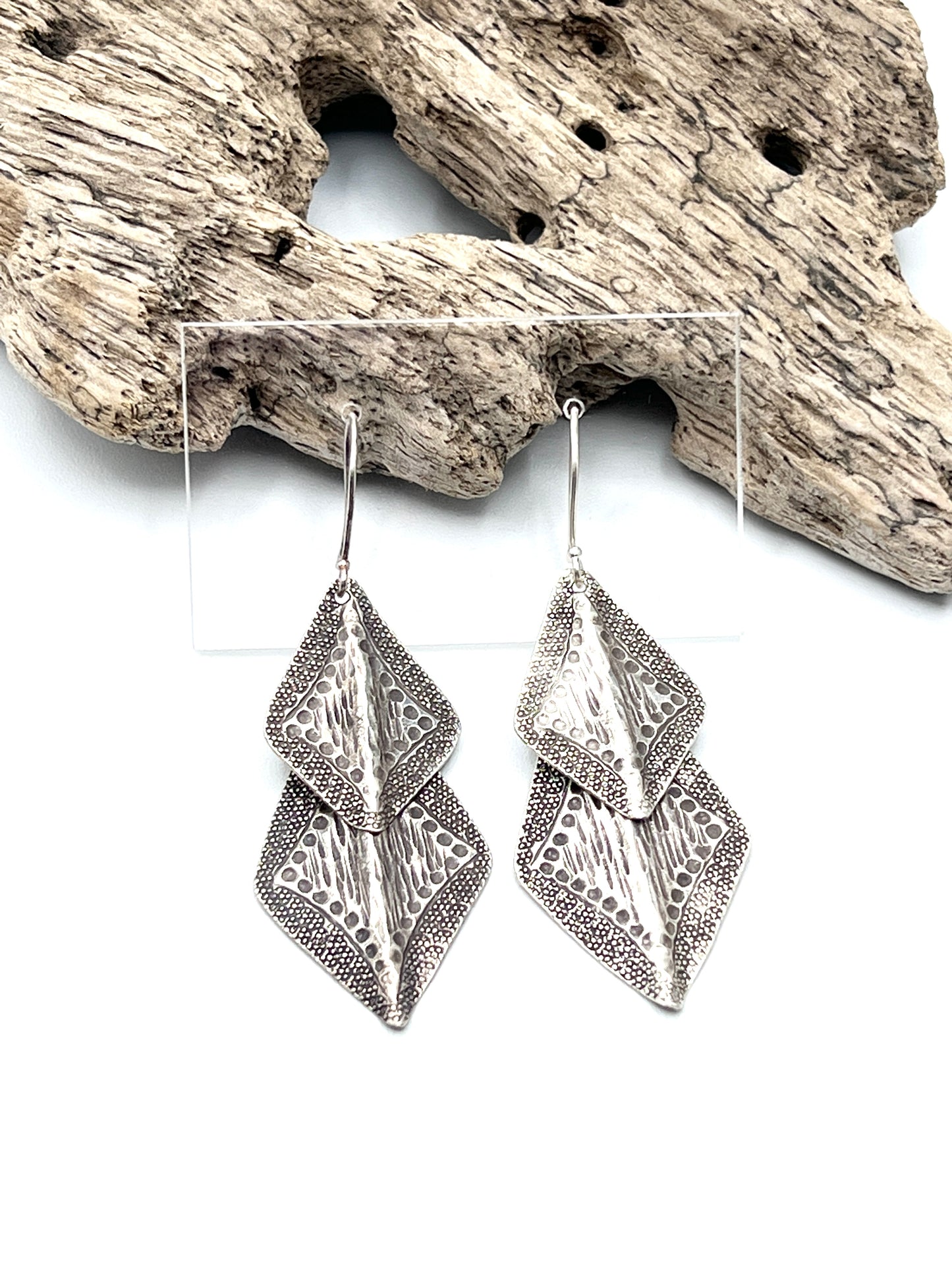 Sterling Silver Hill tribe Dangle Etched Earrings