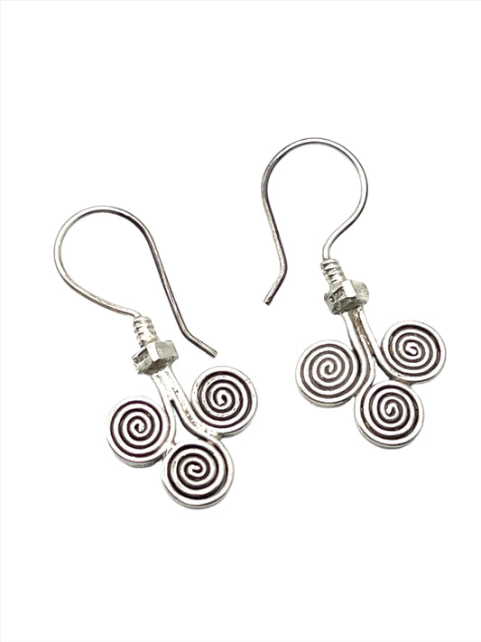 Sterling Silver Thai Hilltribe 3 Spiral Earrings