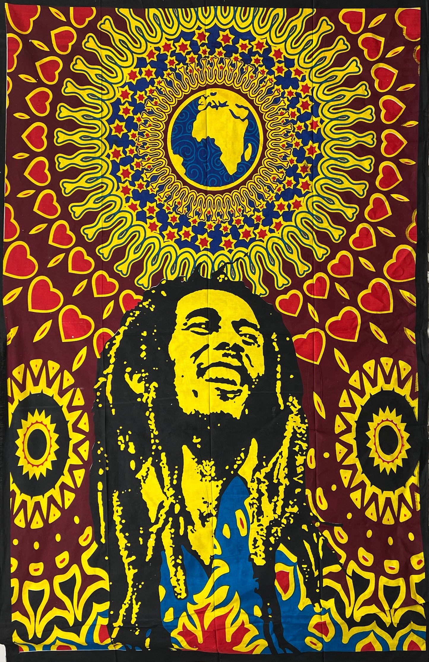 Hand printed Fabric Poster One Love Bob Marley Tapestry