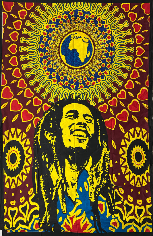 Hand printed Fabric Poster One Love Bob Marley Tapestry