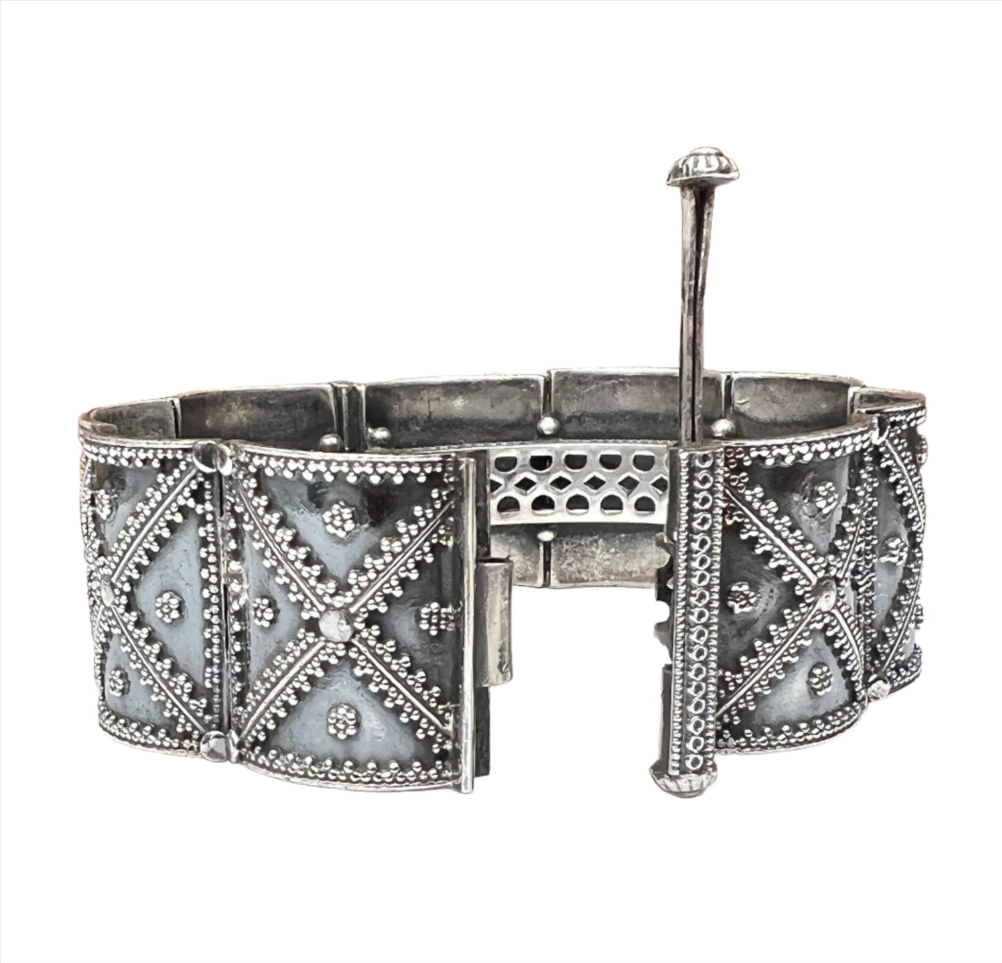 Vintage Rajasthani Sterling Silver Flower Bracelet