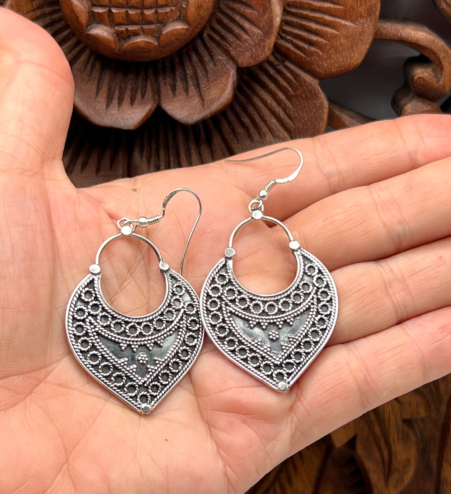 Oxidized Silver Shield Earrings