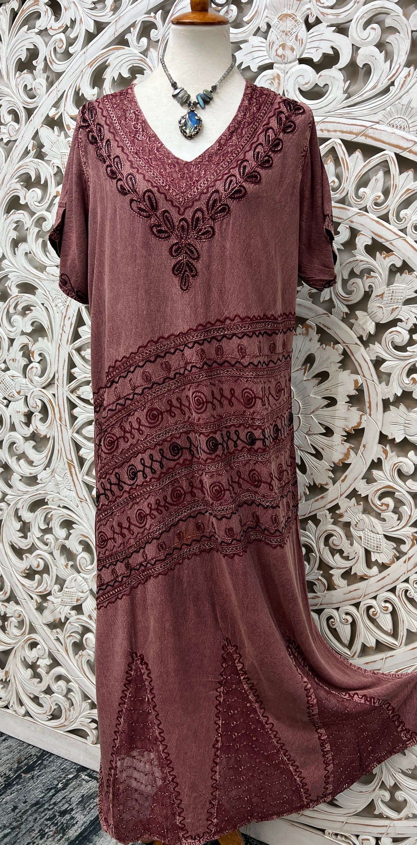 Long Embroidered Sleeve Dress