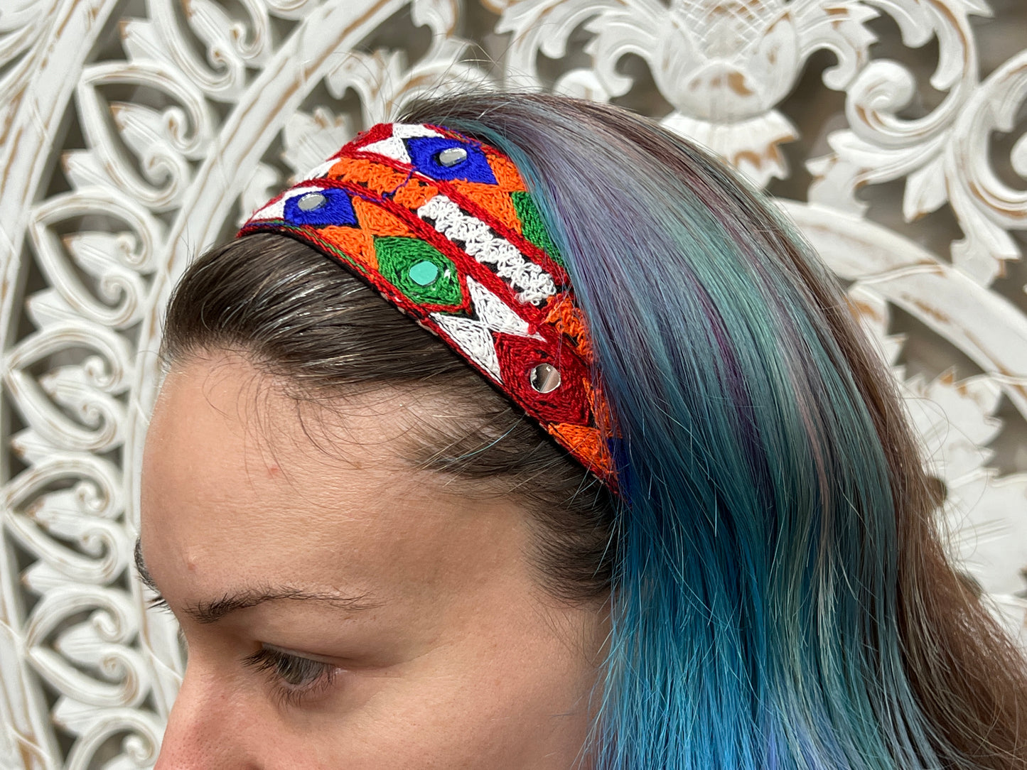 Orange Geometric Embroidered Headband