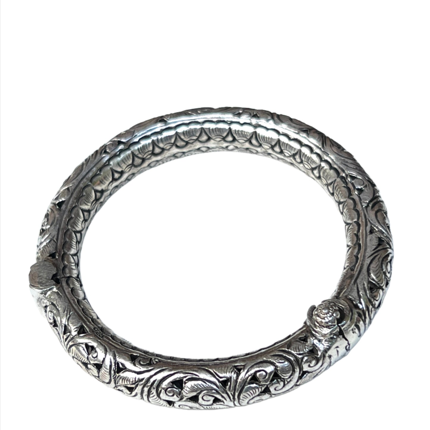 Vintage Rajasthani Sterling Silver Carved Bracelet