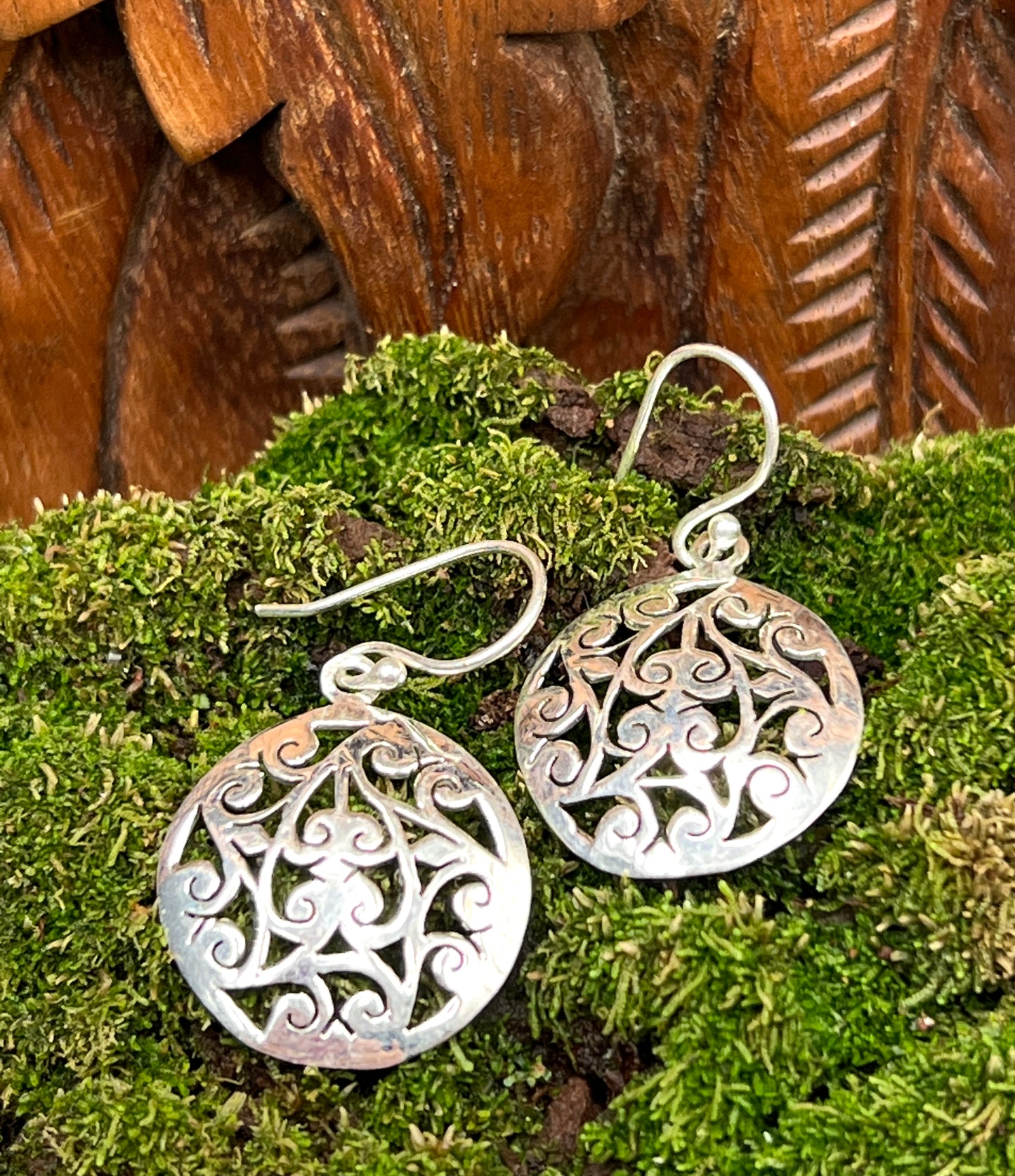 Sterling Silver Swirl Shield Earrings