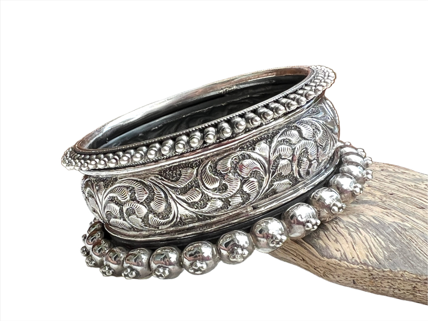 Vintage Rajasthani Sterling Silver Large Studded Bracelet