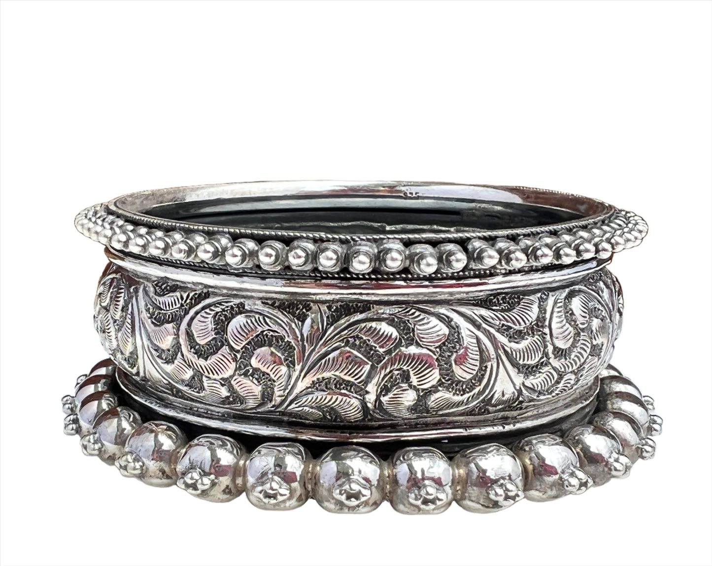 Vintage Rajasthani Sterling Silver Large Studded Bracelet