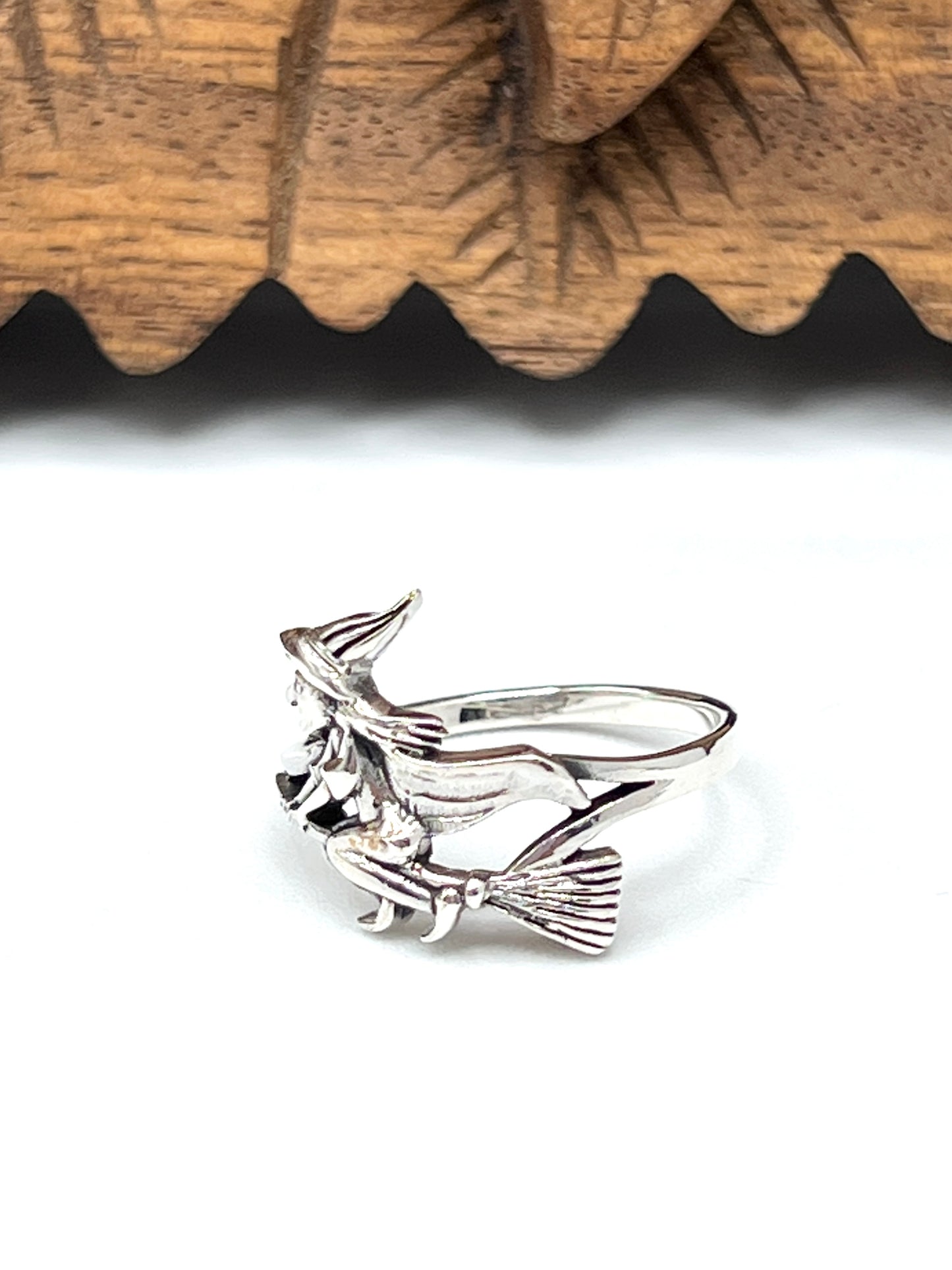 Sterling Silver Witch on Broomstick Ring