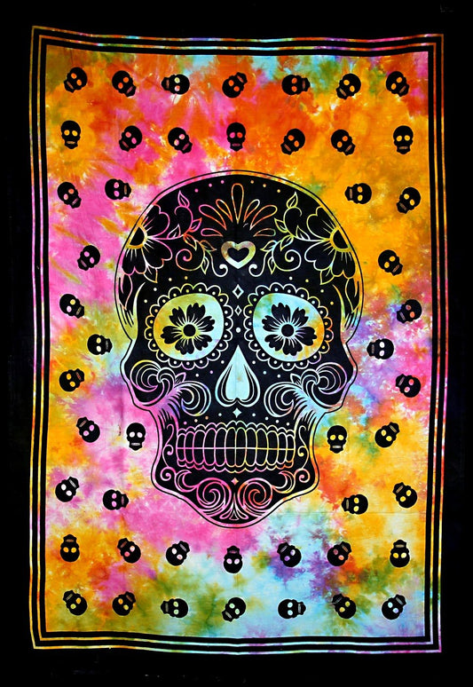 Rainbow Day of the Dead Skull Tapestries