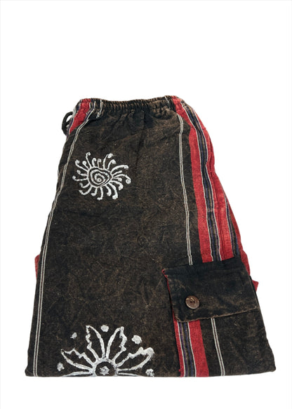 Shyama Cargo Shorts with Buddhist Astamangala Block Print