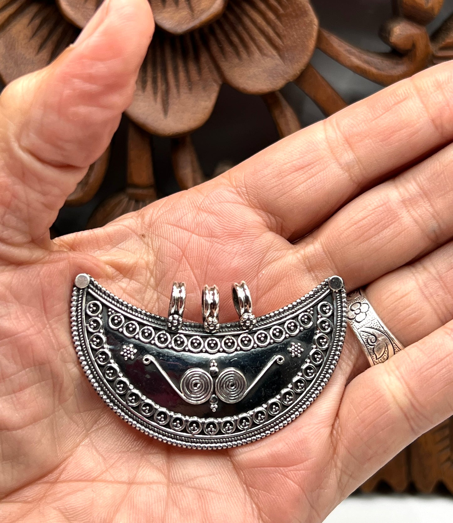 Large Oxidized Silver Half Shield Tribal Pedants