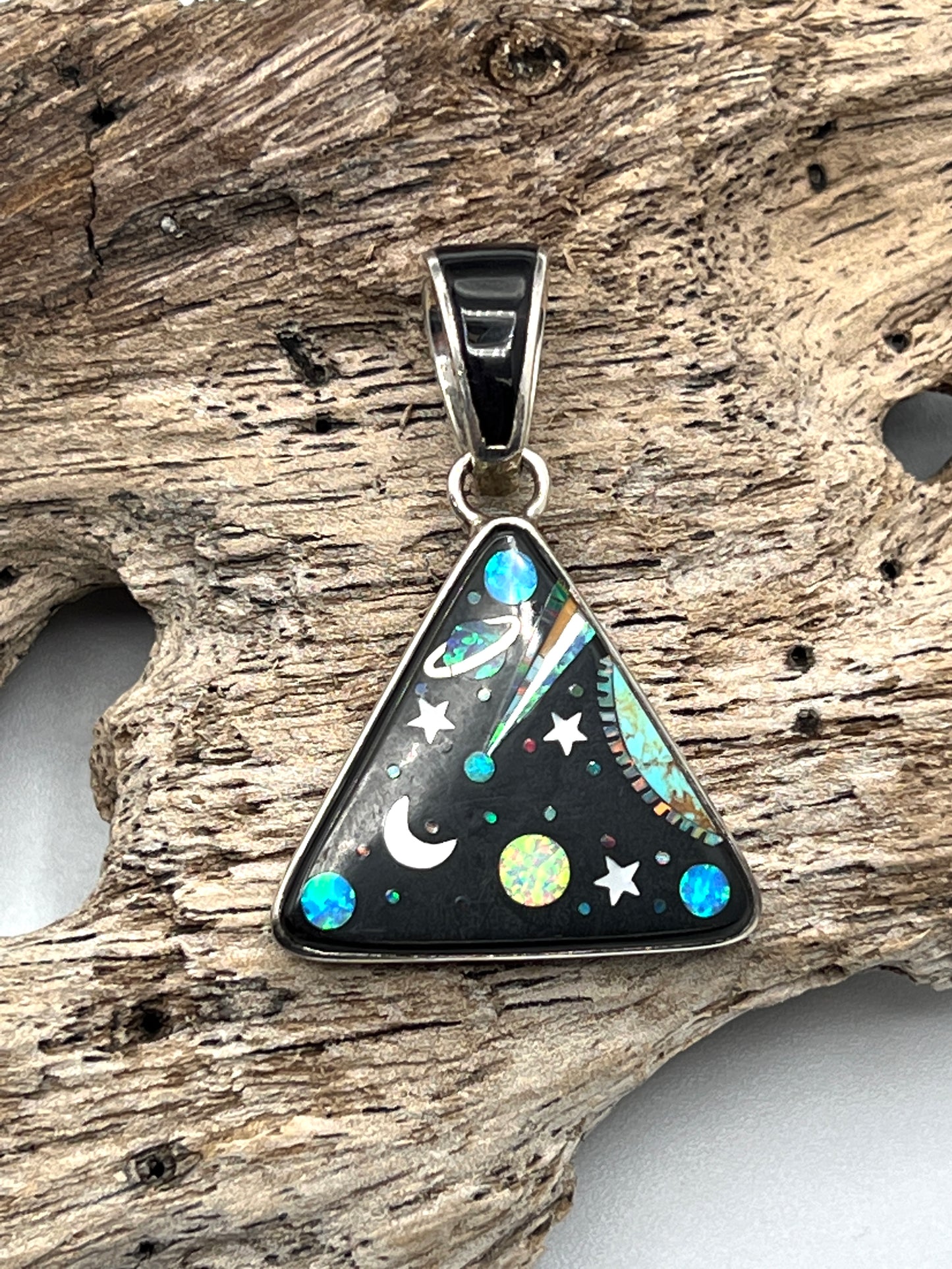Rare Inlaid Gemstone Triangle Galaxy Pendant by David Freeland