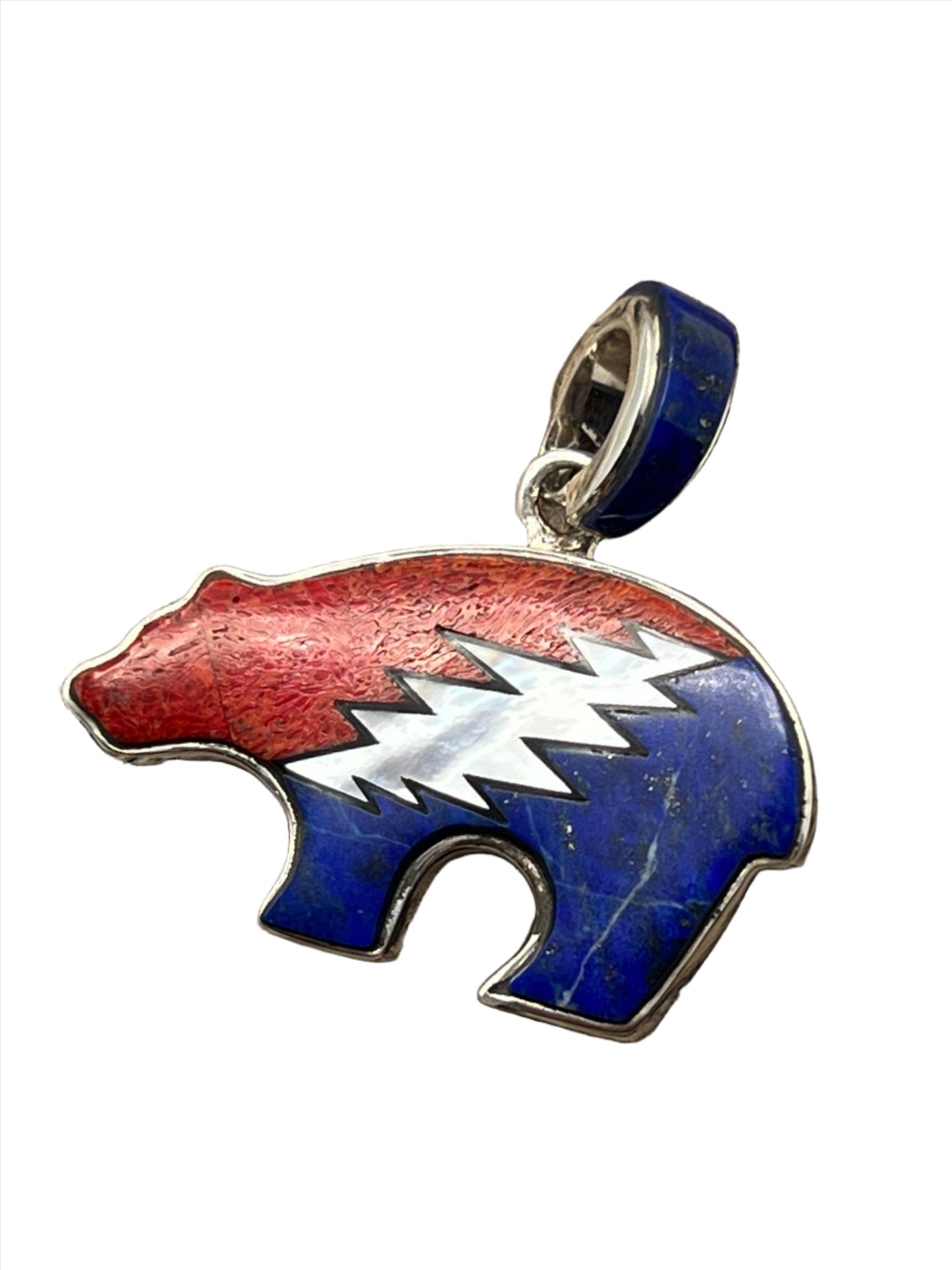 Rare Inlaid Gemstone Bolt Bear Pendant by David Freeland