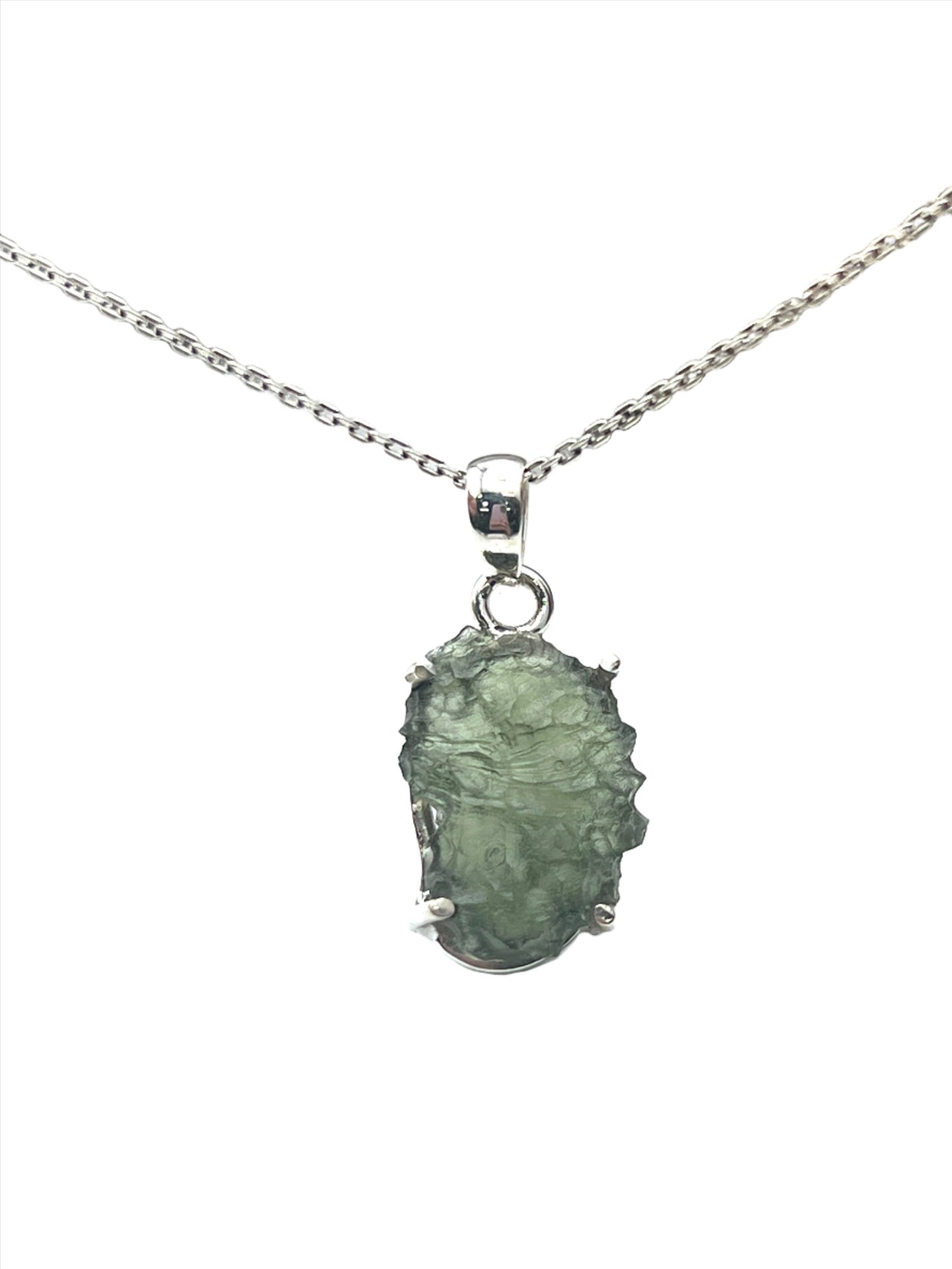 Sterling Silver Raw Vitavin Moldavite Pendants