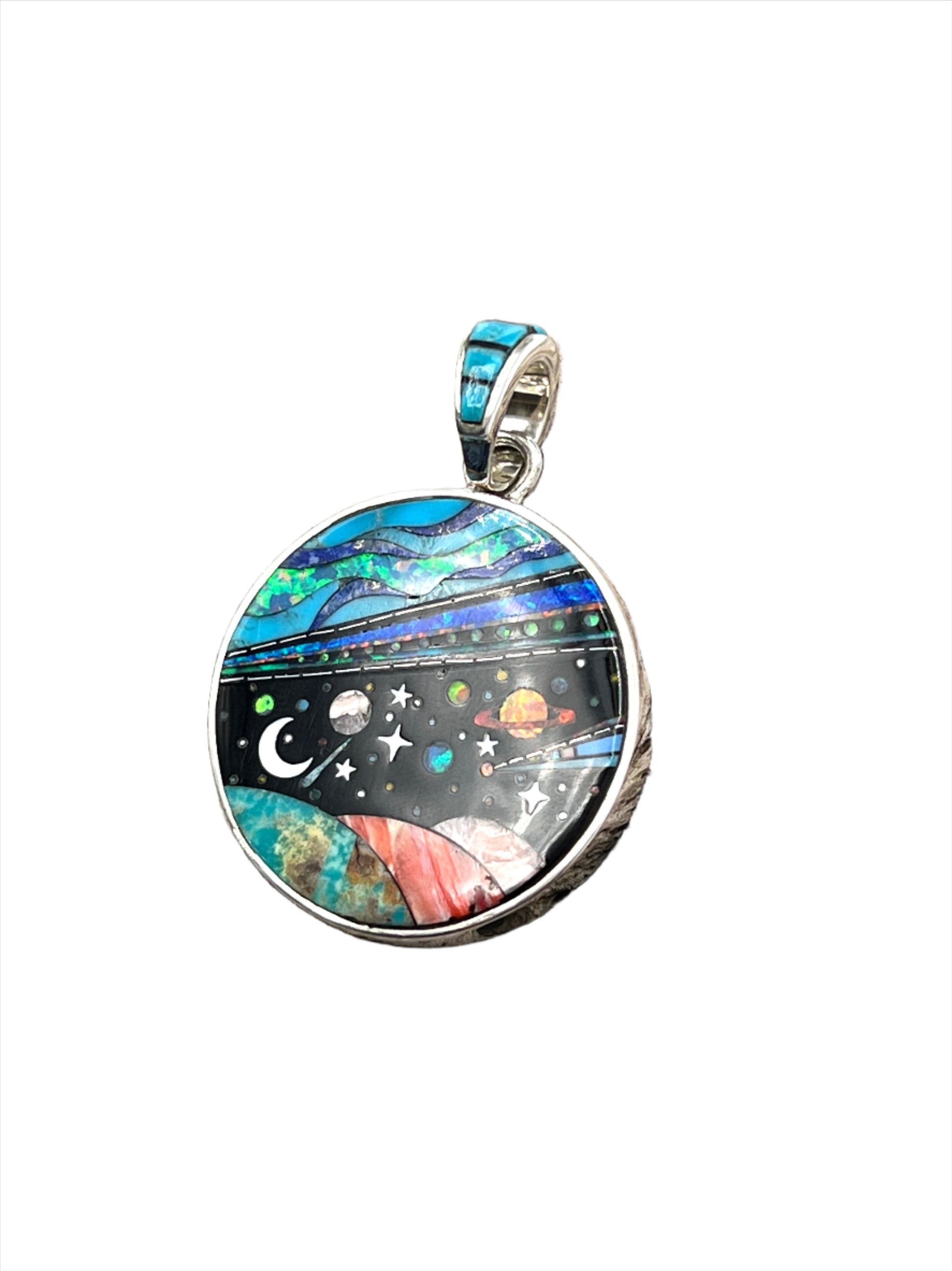 Rare Inlaid Gemstone Diamond Galaxy Pendant by David Freeland Rare Inlaid Gemstone Diamond Galaxy Pendant by David Freeland