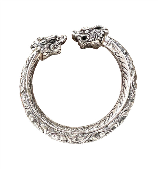 Vintage Rajasthani Sterling Silver Dragon Cuff Bracelet