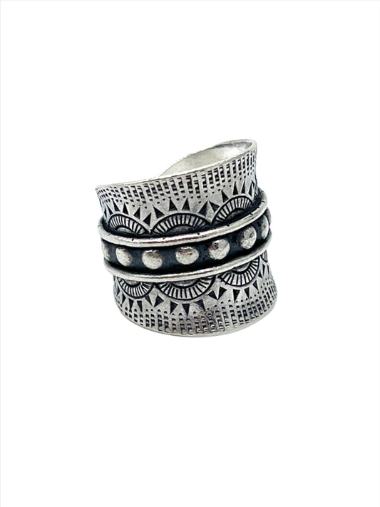 Sterling Silver Hill Tribe Beaded Geometric Ring