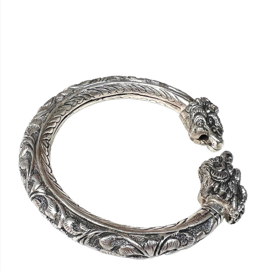 Vintage Rajasthani Sterling Silver Dragon Cuff Bracelet