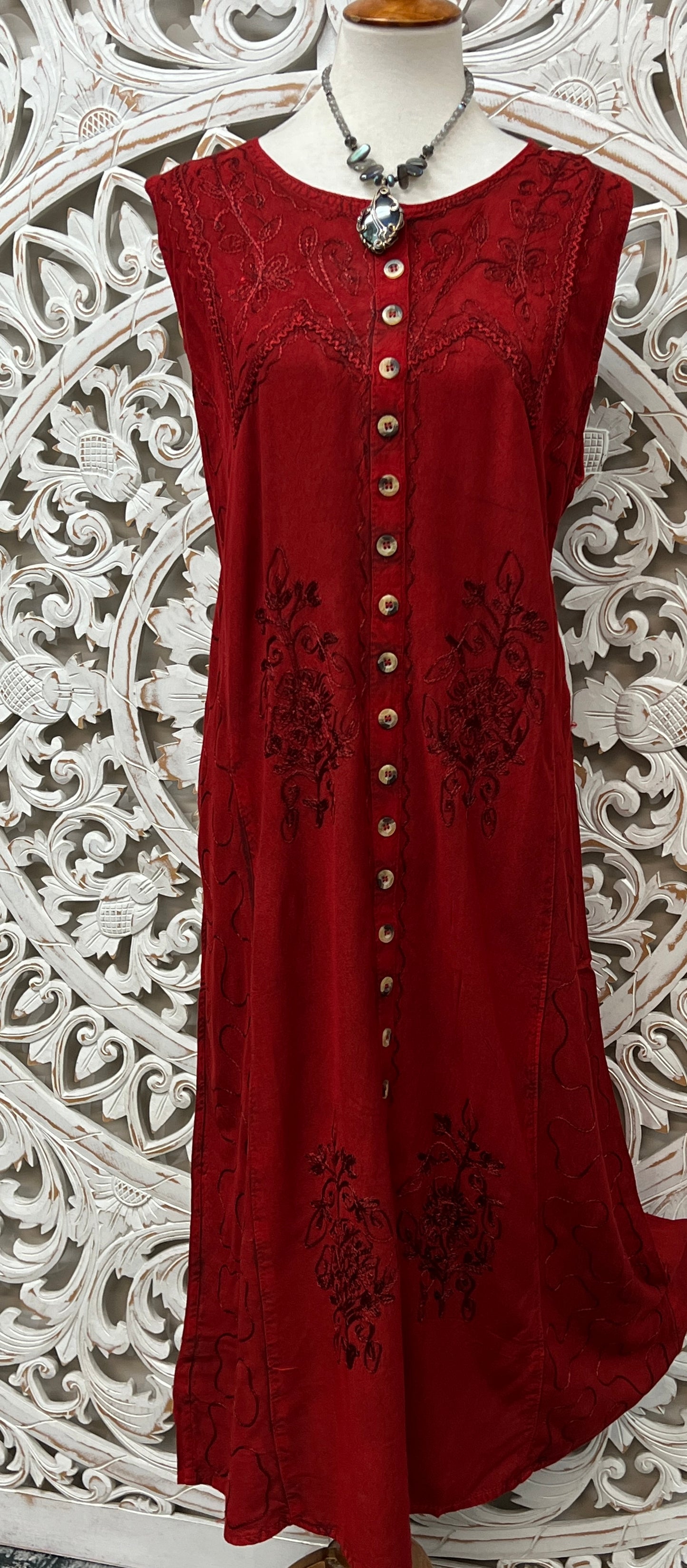 Embroidered Sleeveless Button up Dress