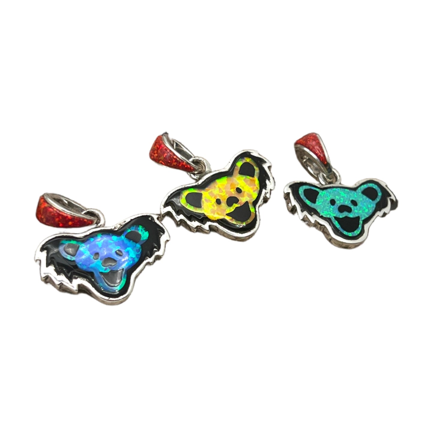 Inlaid Gemstone Grateful Dead Bear Pendants by David Freeland