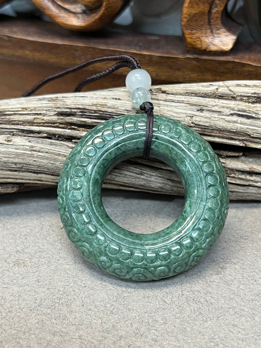 Burmese Jade Carved Donut Necklace