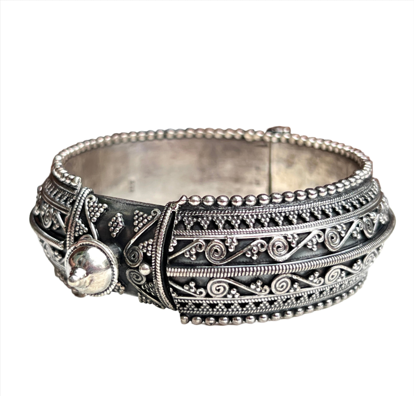 Vintage Rajasthani Sterling Silver Studded Bracelet
