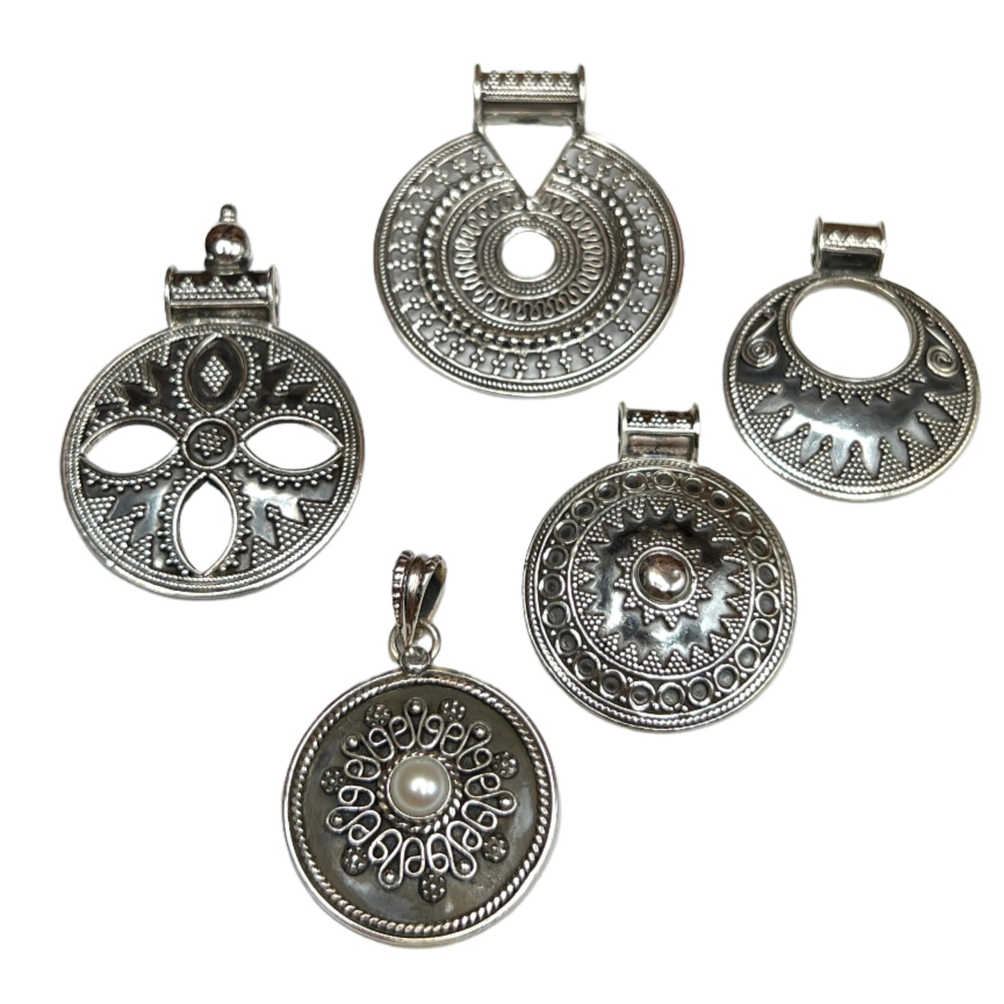 Oxidized Silver Circle Tribal Pedants