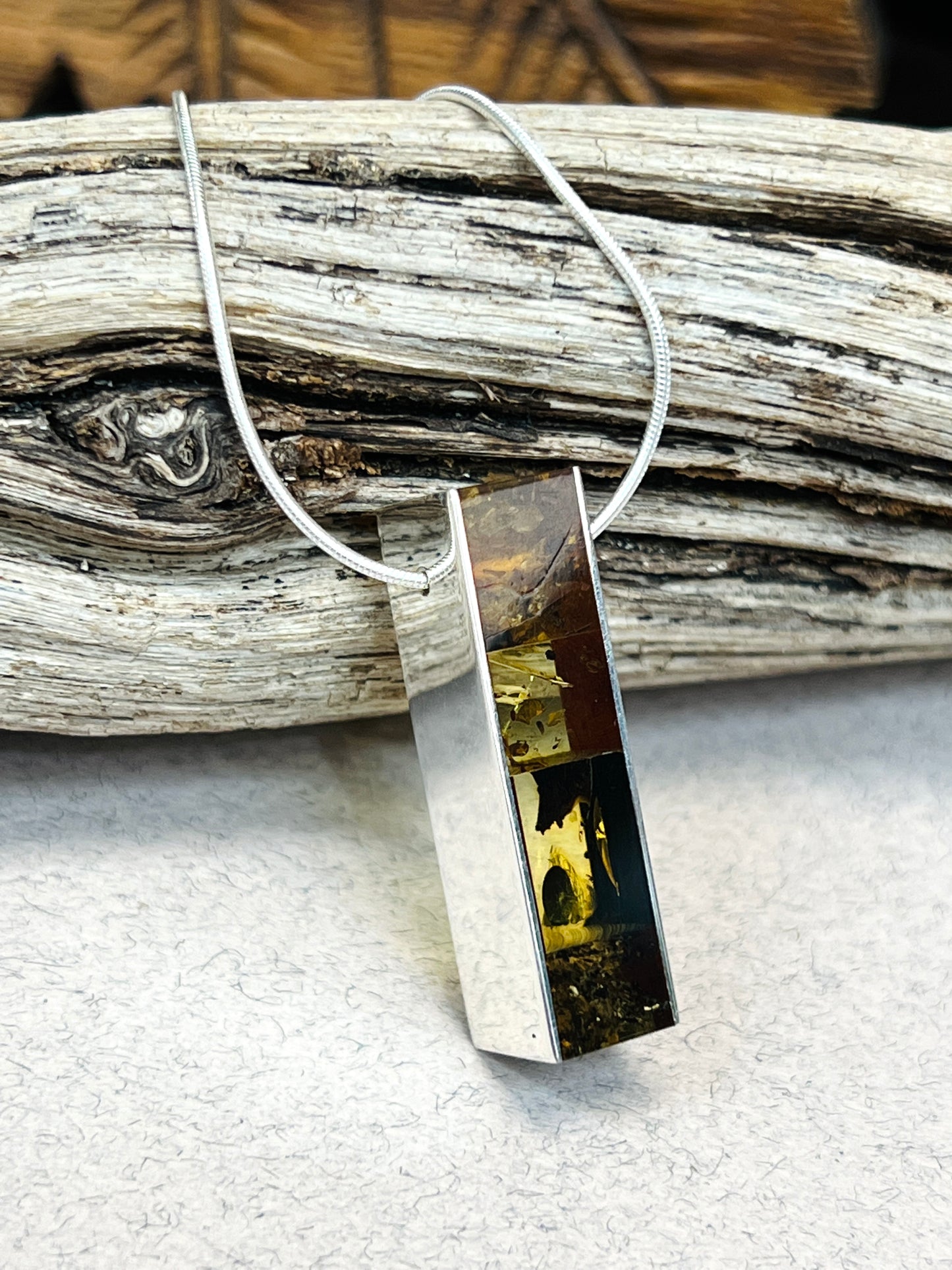 Sterling Silver Amber Ombre Block Necklace