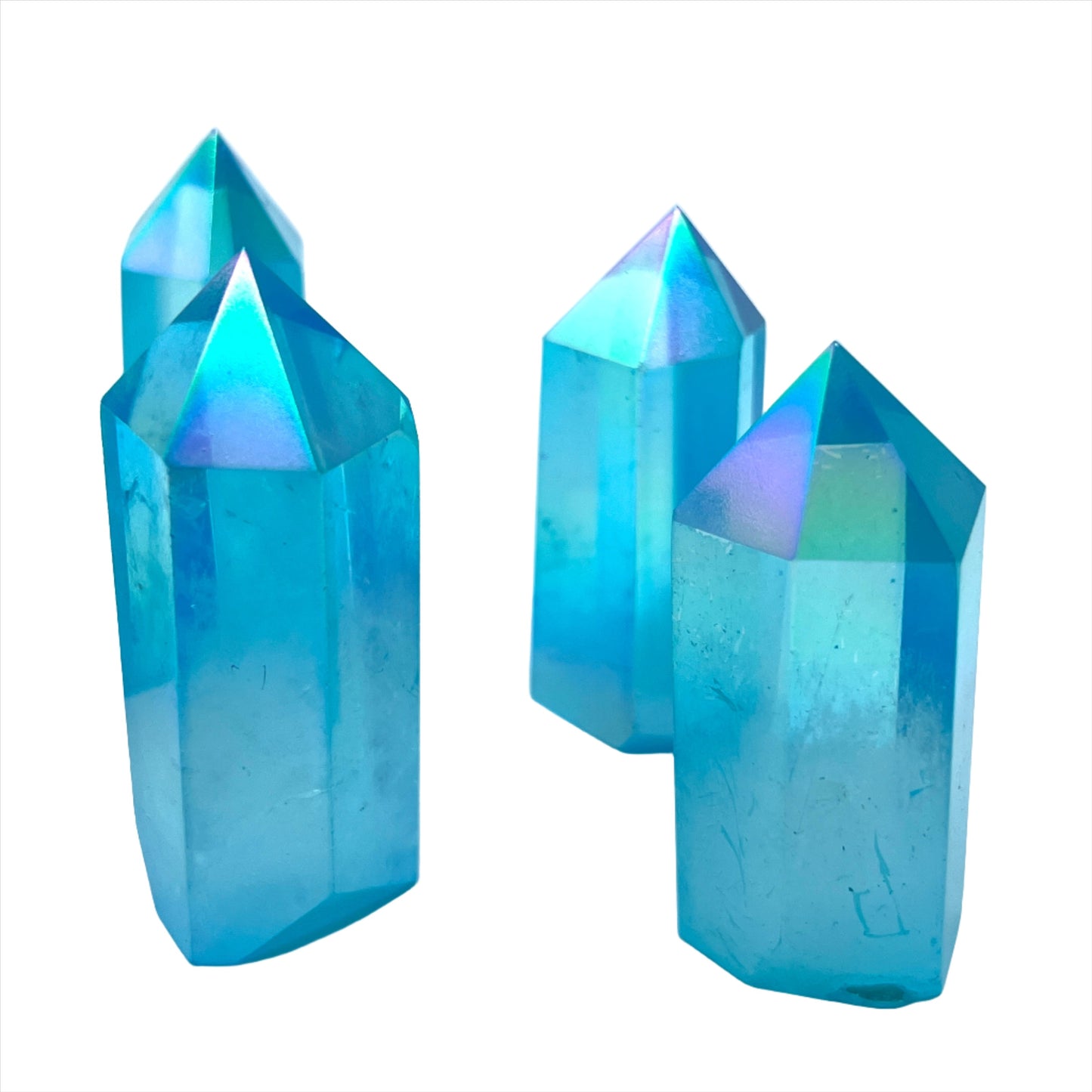 Aqua Aura Clear Quartz Towers