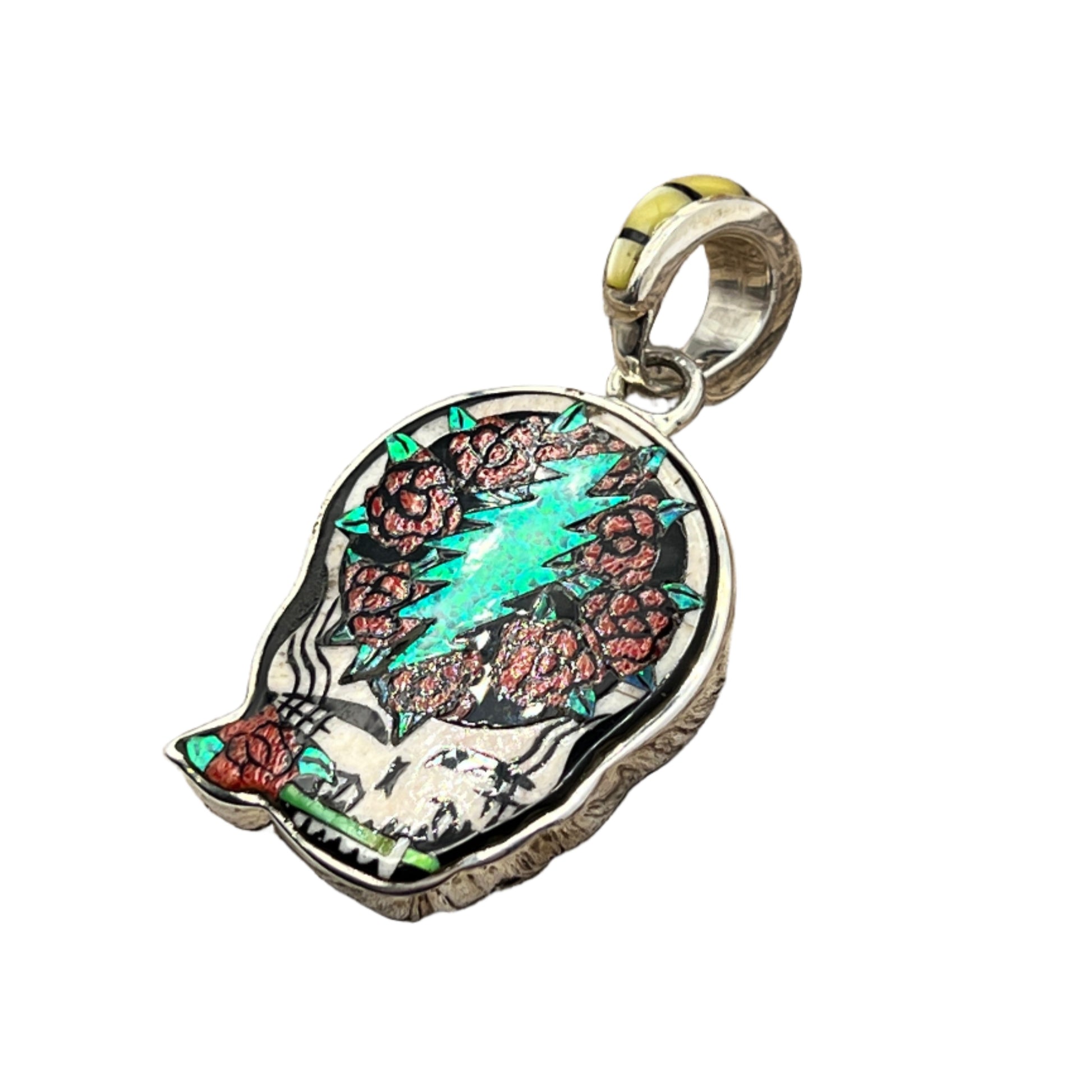 Rare Inlaid Gemstone SYF Rose Pendant by David Freeland Rare Inlaid Gemstone SYF Rose Pendant by David Freeland