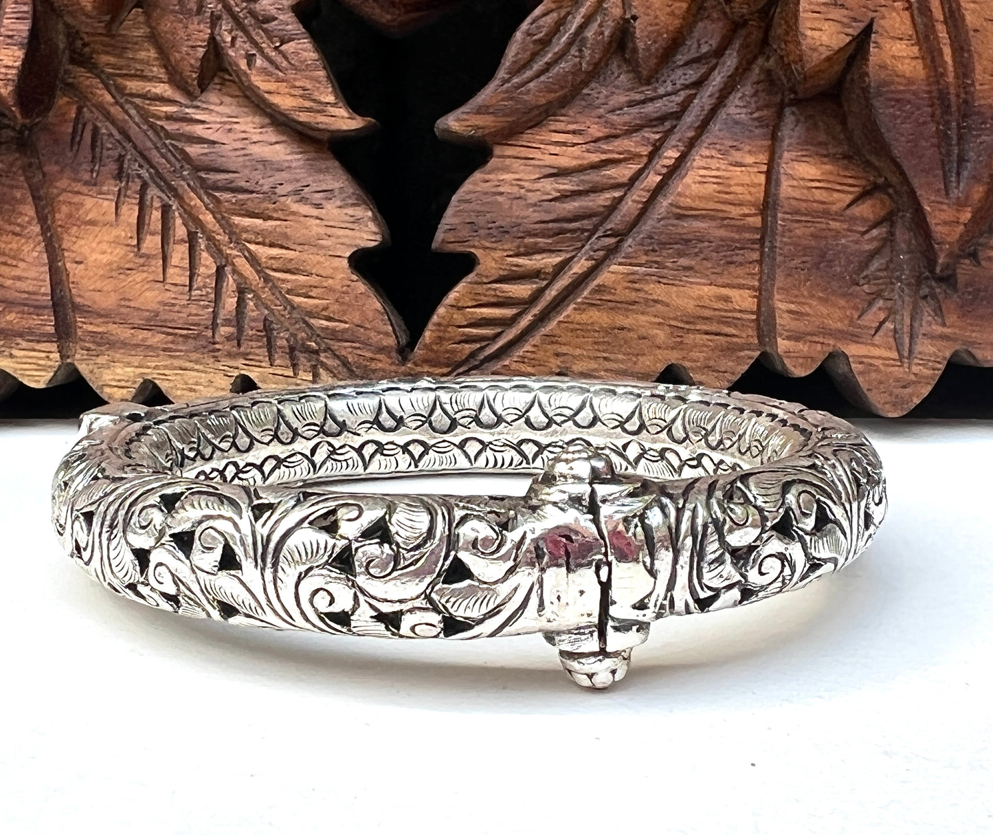 Vintage Rajasthani Sterling Silver Carved Bracelet