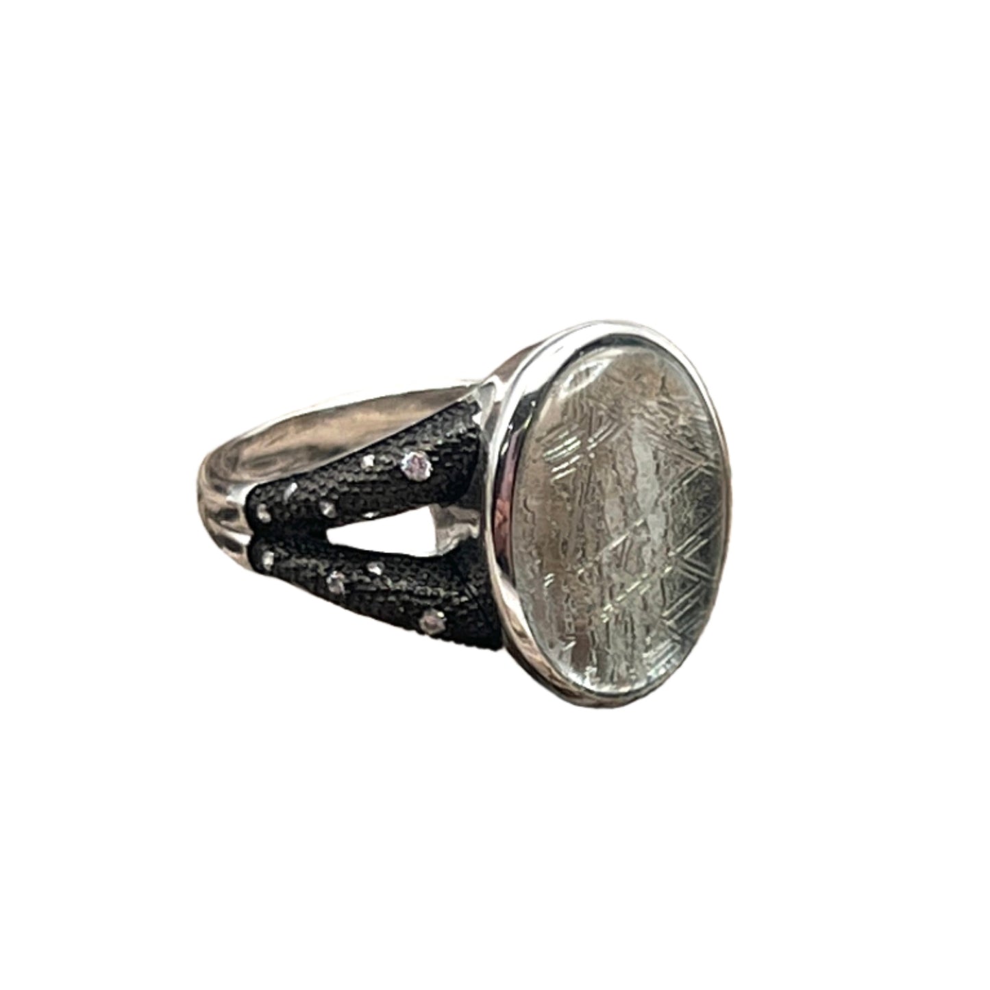 Sterling Silver Iron Oval Meteorite Ring