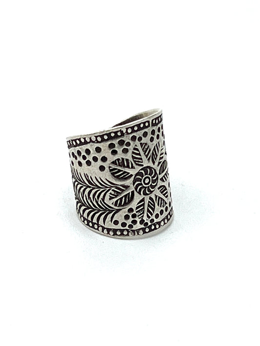 Sterling Silver Hill Tribe Flat Flower Ring