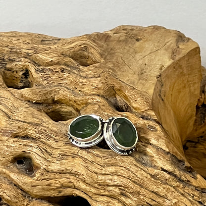 6mm Beaded Oval Faceted Studs Earrings