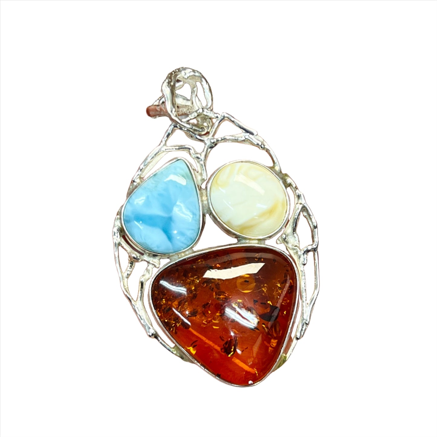 Sterling Silver Tri Gemstone Amber Pendants