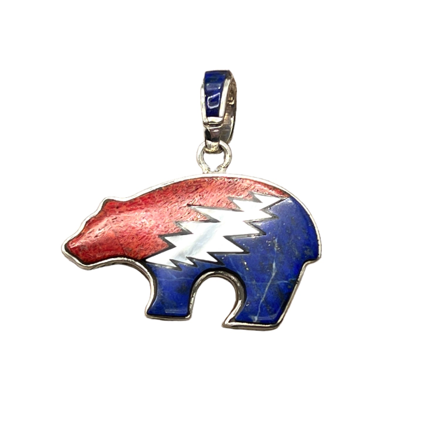 Rare Inlaid Gemstone Bolt Bear Pendant by David Freeland