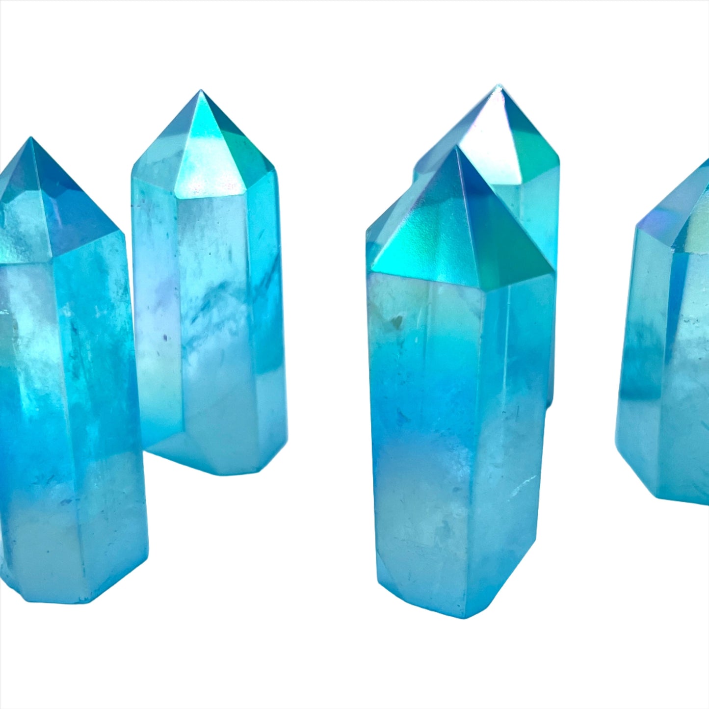 Aqua Aura Clear Quartz Towers