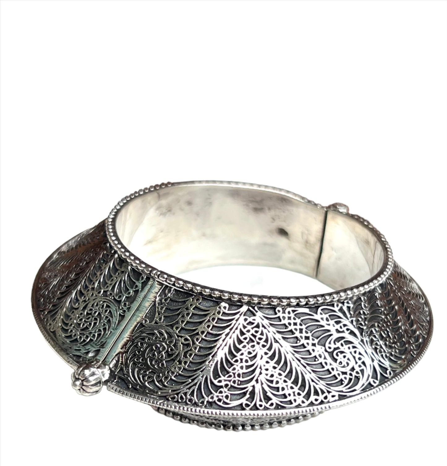 Vintage Rajasthani Sterling Silver Filigree Cuff Bracelet