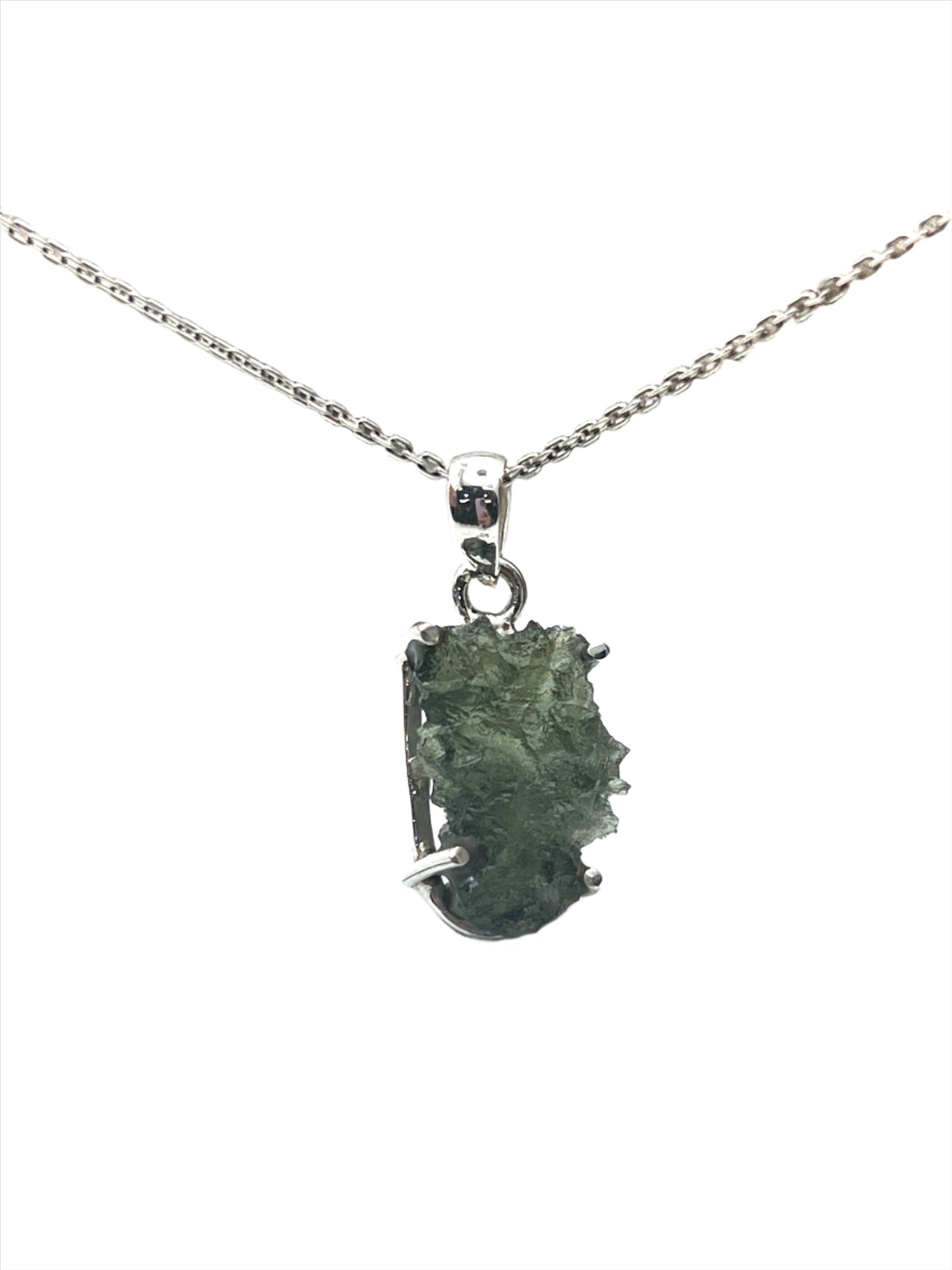 Sterling Silver Raw Vitavin Moldavite Pendants