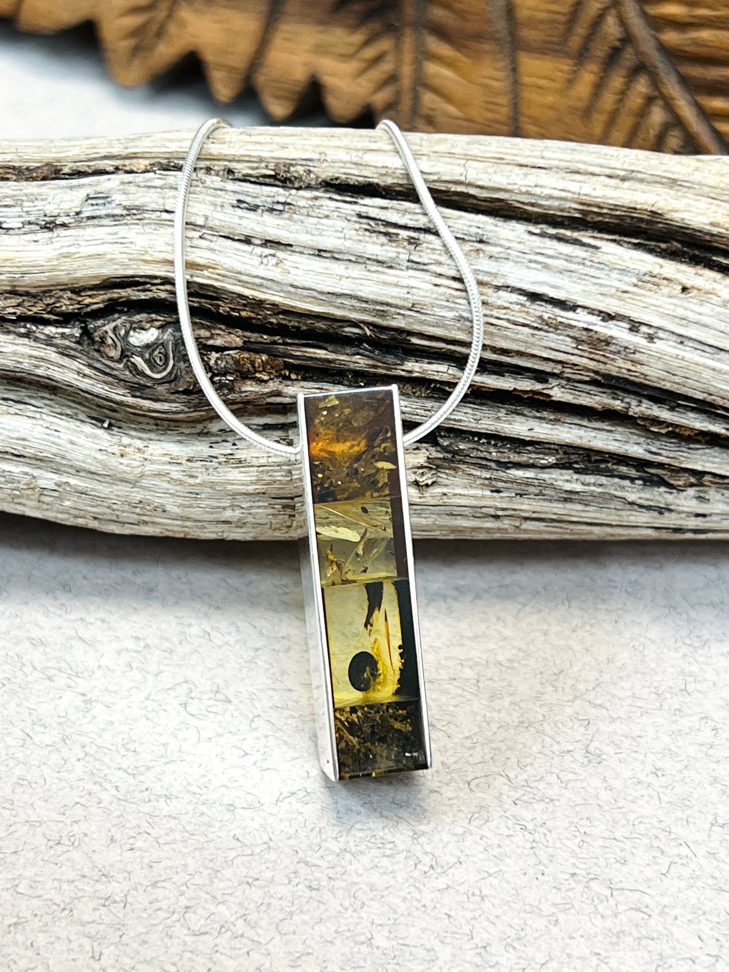 Sterling Silver Amber Ombre Block Necklace