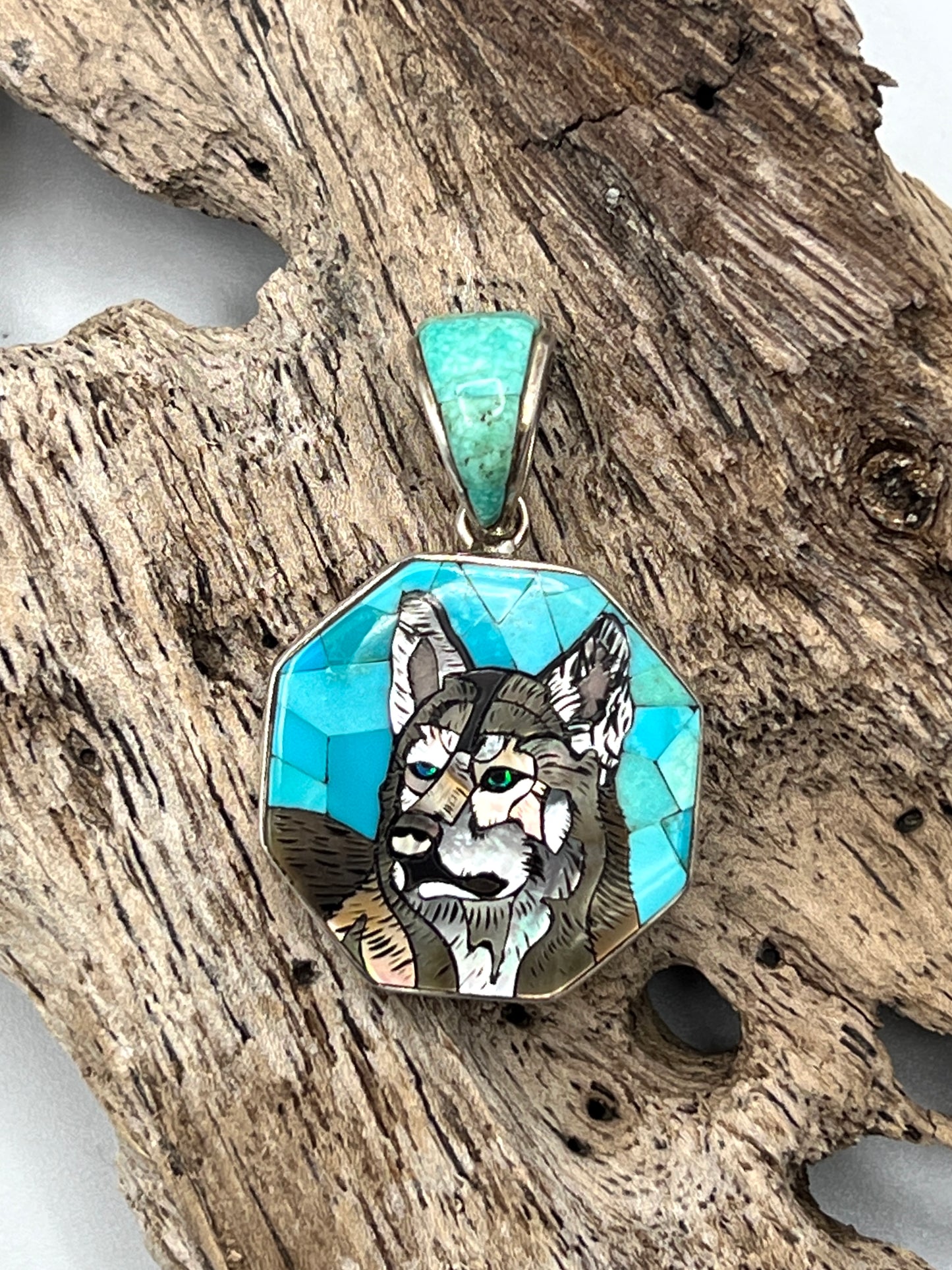 Rare Inlaid Gemstone Dog Pendant by David Freeland